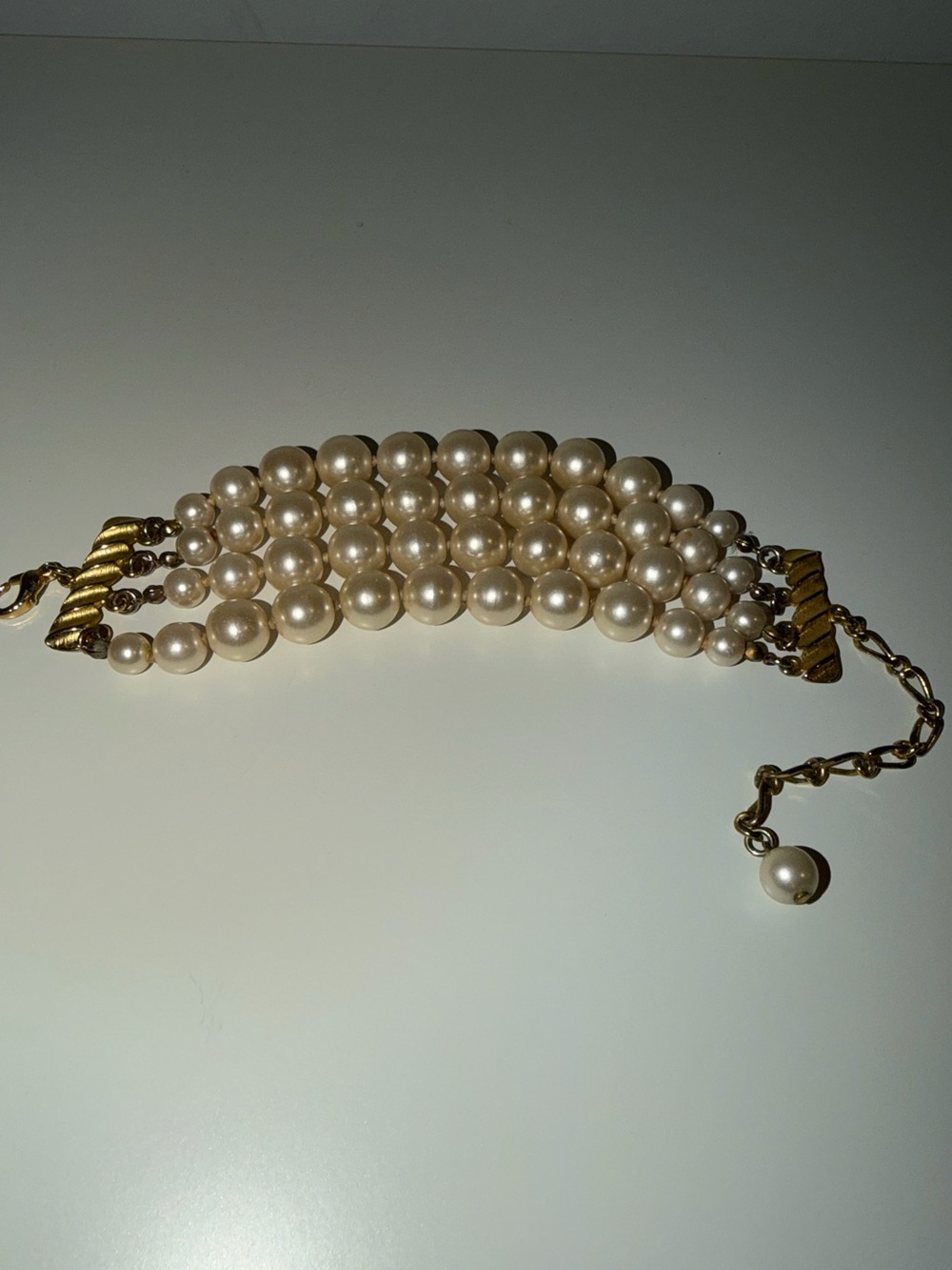 Vintage 4 Faux Pearl With Gold-Tone Strand Bracelet